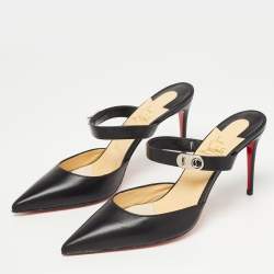 Pre Owned Christian Louboutin Black Leather Mule Sandals Size 38