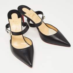 Pre Owned Christian Louboutin Black Leather Mule Sandals Size 38