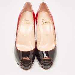 Pre Owned Christian Louboutin Red/Black Patent Very Prive Pumps Size 37
