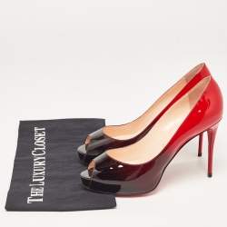 Pre Owned Christian Louboutin Red/Black Patent Very Prive Pumps Size 37