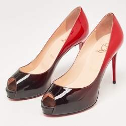 Pre Owned Christian Louboutin Red/Black Patent Very Prive Pumps Size 37