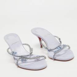 مملوكة مسبقًا Christian Louboutin Light Purple Crystal Embellished PVC Just Queen Slide Sandals Size 38
