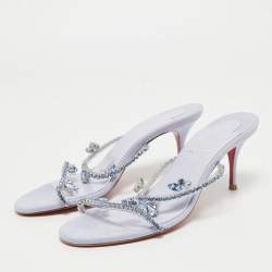مملوكة مسبقًا Christian Louboutin Light Purple Crystal Embellished PVC Just Queen Slide Sandals Size 38