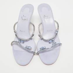 مملوكة مسبقًا Christian Louboutin Light Purple Crystal Embellished PVC Just Queen Slide Sandals Size 38