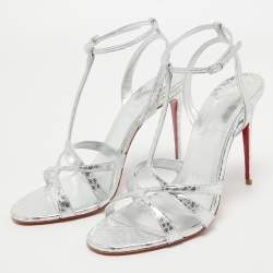 Christian Louboutin Silver Textured Leather Tangueva Sandals Size 39