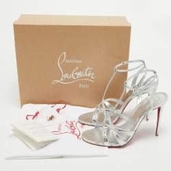 Christian Louboutin Silver Textured Leather Tangueva Sandals Size 39
