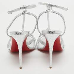 Christian Louboutin Silver Textured Leather Tangueva Sandals Size 39