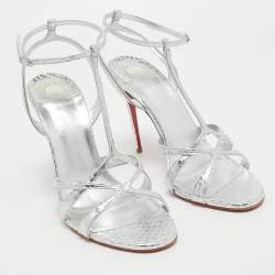 Christian Louboutin Silver Textured Leather Tangueva Sandals Size 39