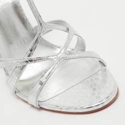 Christian Louboutin Silver Textured Leather Tangueva Sandals Size 39