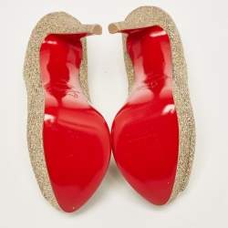 Pre Owned Christian Louboutin Gold Lurex Fabric Lady Peep Pumps Size 35