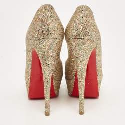 Pre Owned Christian Louboutin Gold Lurex Fabric Lady Peep Pumps Size 35