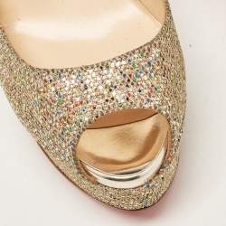 Pre Owned Christian Louboutin Gold Lurex Fabric Lady Peep Pumps Size 35