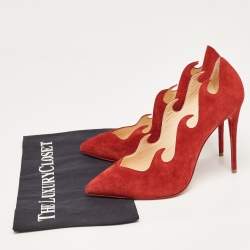 Pre Owned Christian Louboutin Red Suede Olavague Flame Pumps Size 38.5