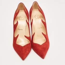 Pre Owned Christian Louboutin Red Suede Olavague Flame Pumps Size 38.5