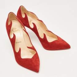 Pre Owned Christian Louboutin Red Suede Olavague Flame Pumps Size 38.5