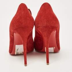 Pre Owned Christian Louboutin Red Suede Olavague Flame Pumps Size 38.5
