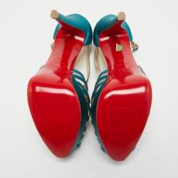 Christian Louboutin Teal Satin Knotted Strappy Platform Sandals Size 39