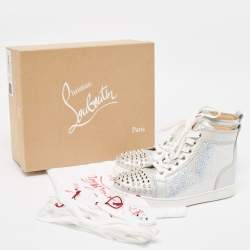 Christian Louboutin Metallic Leather and Glitter Suede Lou Spikes Sneakers Size 39