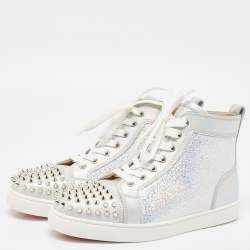 Christian Louboutin Metallic Leather and Glitter Suede Lou Spikes Sneakers Size 39