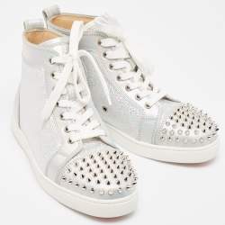 Christian Louboutin Metallic Leather and Glitter Suede Lou Spikes Sneakers Size 39