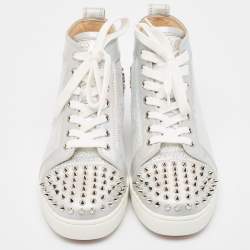 Christian Louboutin Metallic Leather and Glitter Suede Lou Spikes Sneakers Size 39