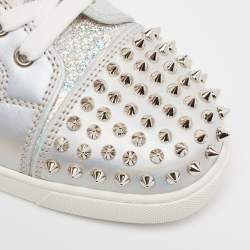 Christian Louboutin Metallic Leather and Glitter Suede Lou Spikes Sneakers Size 39