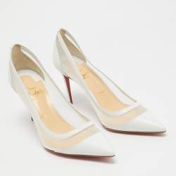 Pre Owned Christian Louboutin White Leather and Mesh Galativi Pumps Size 39.5