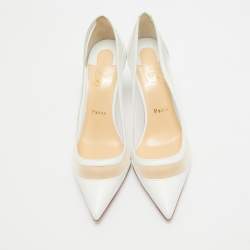 Pre Owned Christian Louboutin White Leather and Mesh Galativi Pumps Size 39.5