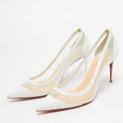 Pre Owned Christian Louboutin White Leather and Mesh Galativi Pumps Size 39.5