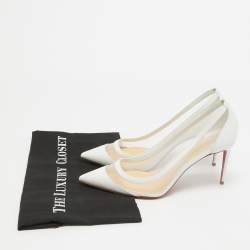 Pre Owned Christian Louboutin White Leather and Mesh Galativi Pumps Size 39.5
