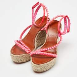 Christian Louboutin Pink Patent Leather Malfadina Spike Wedge Espadrille Ankle Strap Sandals Size 38