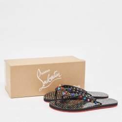Christian Louboutin Multicolor Rubber Loubi Flip Spikes Thong Flats Size 38