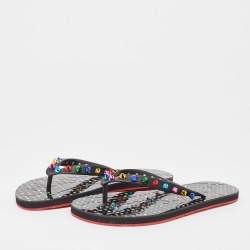 Christian Louboutin Multicolor Rubber Loubi Flip Spikes Thong Flats Size 38
