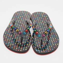 Christian Louboutin Multicolor Rubber Loubi Flip Spikes Thong Flats Size 38