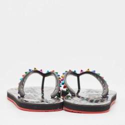 Christian Louboutin Multicolor Rubber Loubi Flip Spikes Thong Flats Size 38