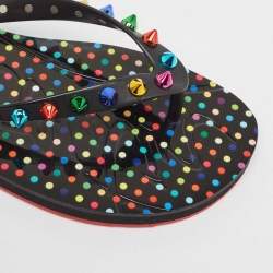 Christian Louboutin Multicolor Rubber Loubi Flip Spikes Thong Flats Size 38