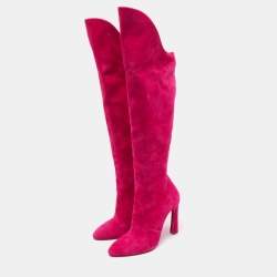 Pre Owned Christian Louboutin Pink Suede Knee Length Boots Size 38 