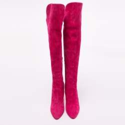 Pre Owned Christian Louboutin Pink Suede Knee Length Boots Size 38 