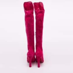 Pre Owned Christian Louboutin Pink Suede Knee Length Boots Size 38 