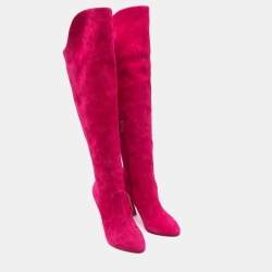 Pre Owned Christian Louboutin Pink Suede Knee Length Boots Size 38 