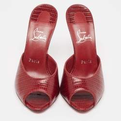 مملوكة مسبقًا Christian Louboutin Burgundy Embossed Lizard Me Dolly Sandals Size 38.5