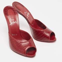 مملوكة مسبقًا Christian Louboutin Burgundy Embossed Lizard Me Dolly Sandals Size 38.5