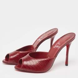 مملوكة مسبقًا Christian Louboutin Burgundy Embossed Lizard Me Dolly Sandals Size 38.5