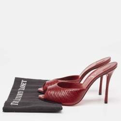 مملوكة مسبقًا Christian Louboutin Burgundy Embossed Lizard Me Dolly Sandals Size 38.5