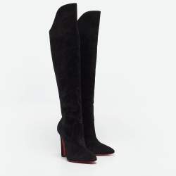 Pre Owned Christian Louboutin Black Suede Eleonor Knee Length Boots Size 39.5