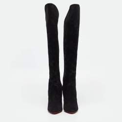 Pre Owned Christian Louboutin Black Suede Eleonor Knee Length Boots Size 39.5