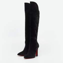 Pre Owned Christian Louboutin Black Suede Eleonor Knee Length Boots Size 39.5