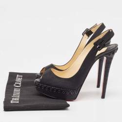 Pre Owned Christian Louboutin Black Canvas Indiana Platform Pumps Size 37.5