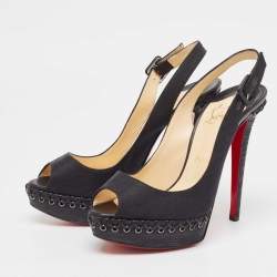 Pre Owned Christian Louboutin Black Canvas Indiana Platform Pumps Size 37.5