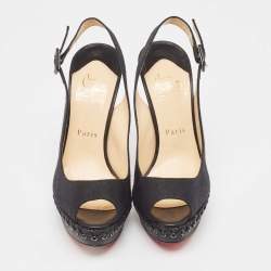 Pre Owned Christian Louboutin Black Canvas Indiana Platform Pumps Size 37.5